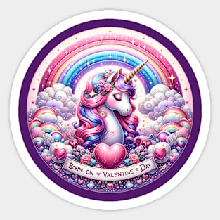 Born On Valentine's Day Unicorn Design Sticker